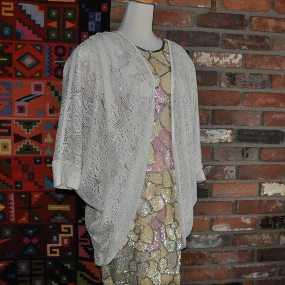 Cream Lace cocoon Open CARDIGAN SWEATER - Picture 2 of 5